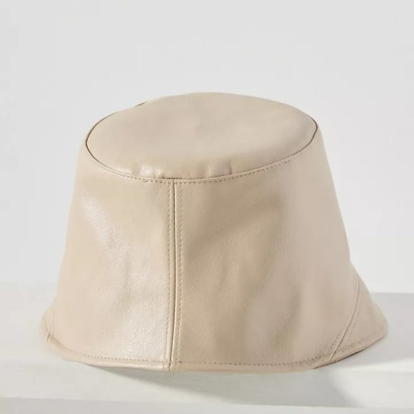 Anthropologie Faux Leather Bucket Hat In Ivory NWT - Picture 7 of 11